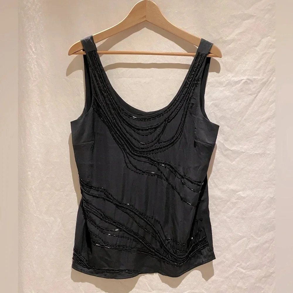 Banana Republic BR Monogram Black Beaded Sleeveless Top, size L